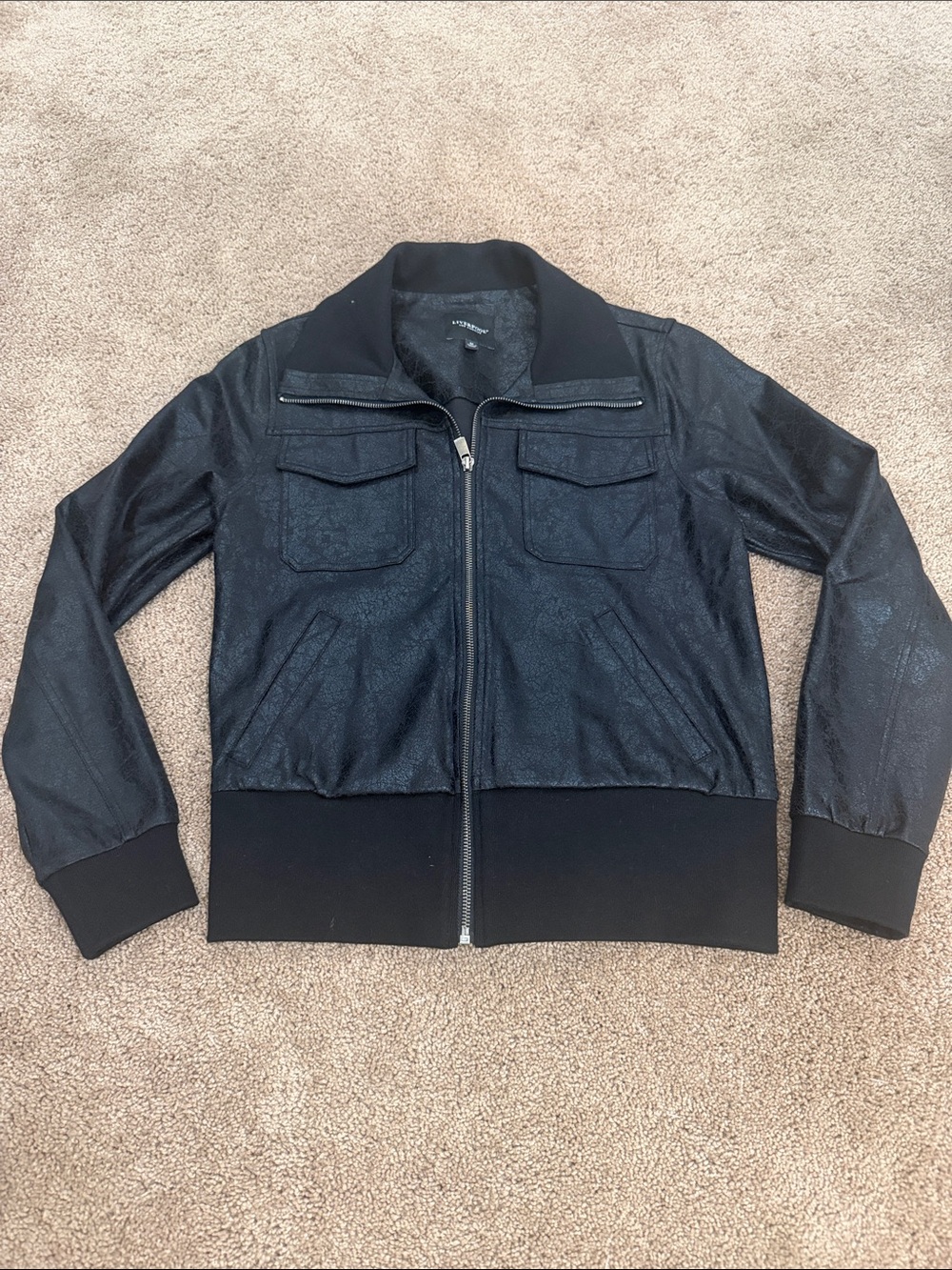 Liverpool Black Textured Zip-Front Bomber Jacket